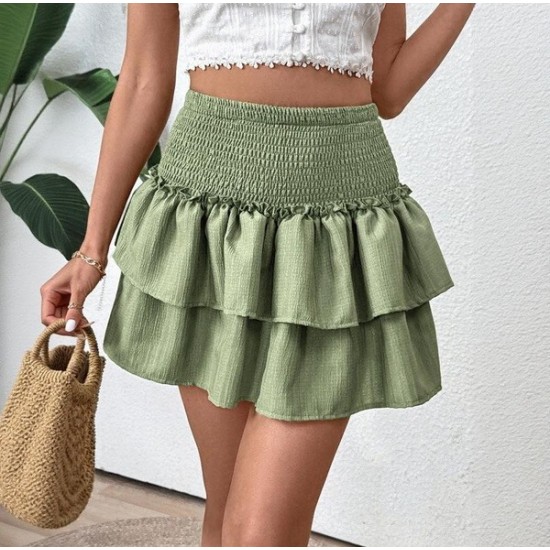 Relaxed Layered Ruffle Skirt With Pleated Hem