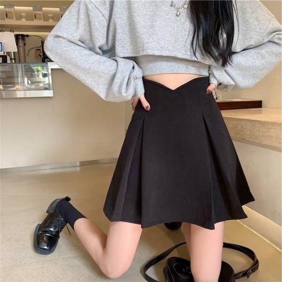 Comfort High-Waisted Black A-Line Skirt With Anti-Peek