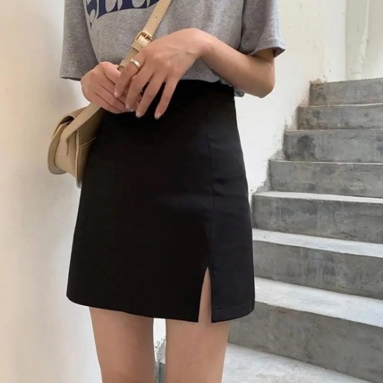 Practical High-Waist A-Line Skirt With Slit