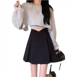 Relaxed High-Waisted Black A-Line Skirt With Anti-Peek