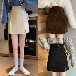 Classic High-Waist Corduroy A-Line Mini Skirt With