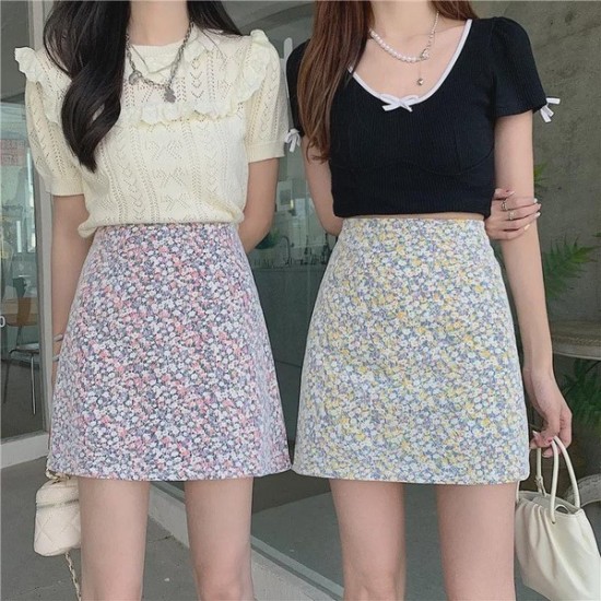 Classic Summer Lace Floral Skirt High Waist