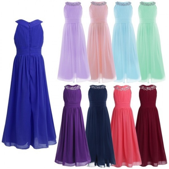 Lightweight Girls Sequin Beads Long Chiffon Dress