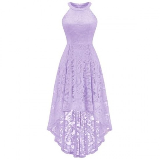 Classic Halter Lace Wedding Guest Dress Hi-Lo