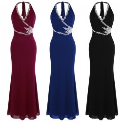 Modern Halter V Neck Beaded Dress