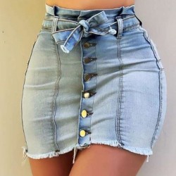 Classic High Waist Lace Denim Skirt