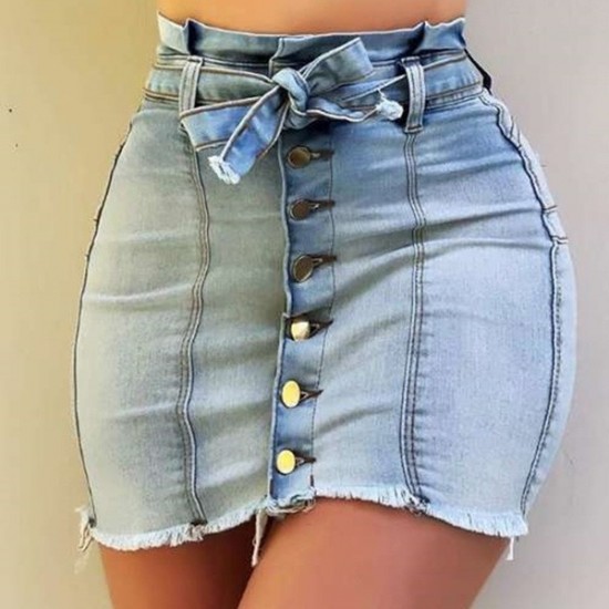 Classic High Waist Lace Denim Skirt