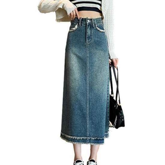 Comfort Maxi- Pencil Jean Skirt High Waisted