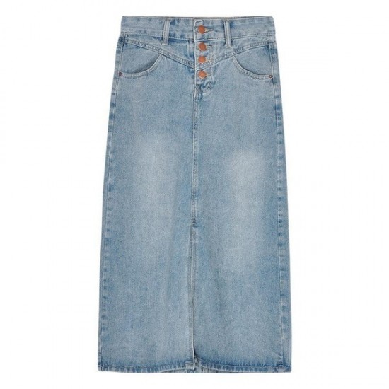 Lightweight High Waist Slimming Midi Denim Skirt