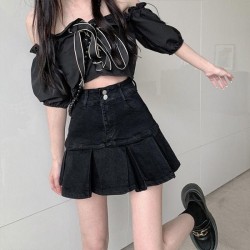 Classic Stretchy High-Waist A-Line Denim Skirt With