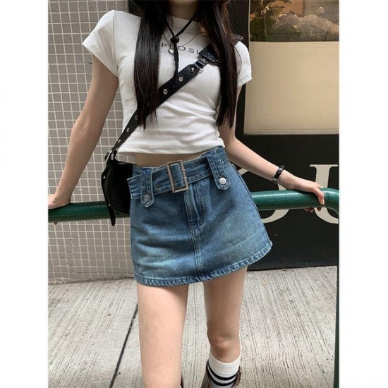 Modern High-Waisted A-Line Denim Skirt With Slit