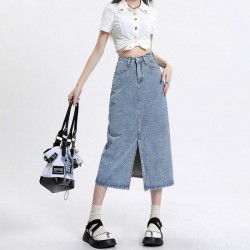 Comfort High-Waist Slimming Midi Denim Skirt With