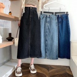 Relaxed Flattering High-Waist A-Line Denim Skirt For