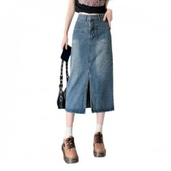 Versatile Vintage High-Waist A-Line Denim Skirt With