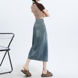 Lightweight High-Waisted A-Line Denim Skirt With Slit