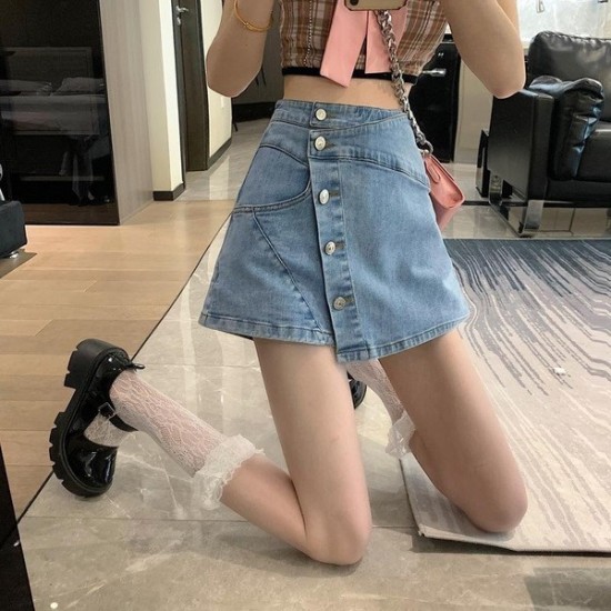 Comfort High-Waist A-Line Denim Skirt With Unique