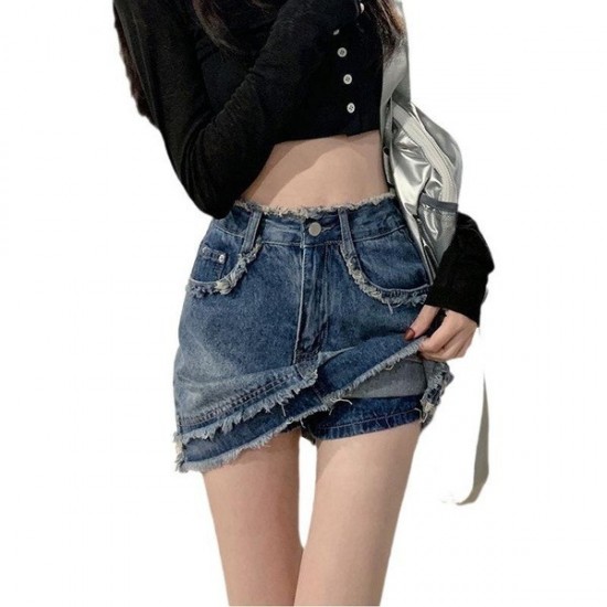 Practical High Waist Denim A-Line Skirt With