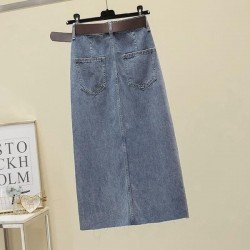 Relaxed High Waist A-Line Denim Skirt With