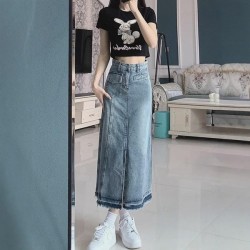 Lightweight Plus Size A-Line Denim Midi Skirt