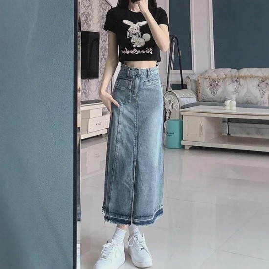 Lightweight Plus Size A-Line Denim Midi Skirt