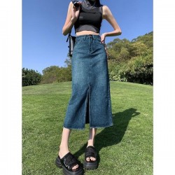 Practical High Waist A-Line Denim Skirt With