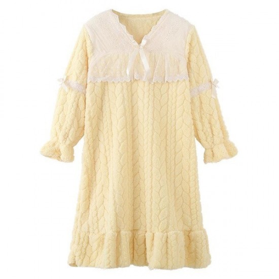 Classic Cozy Fleece Nightgown For Winter Long