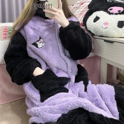 Lightweight Cozy Kuromi Coral Fleece Sleep Gown