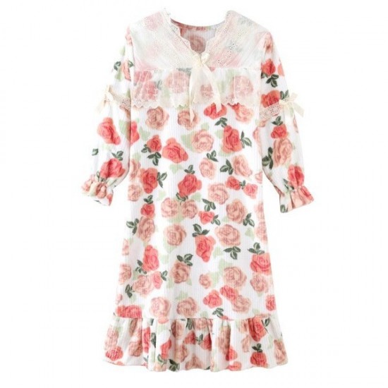 Versatile Cozy Coral Fleece Nightgown With V-Neck