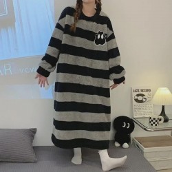 Comfort Striped Coral Fleece Nightgown - Winter