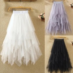 Comfort Irregular Mesh Gauze Skirt