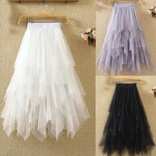 Comfort Irregular Mesh Gauze Skirt