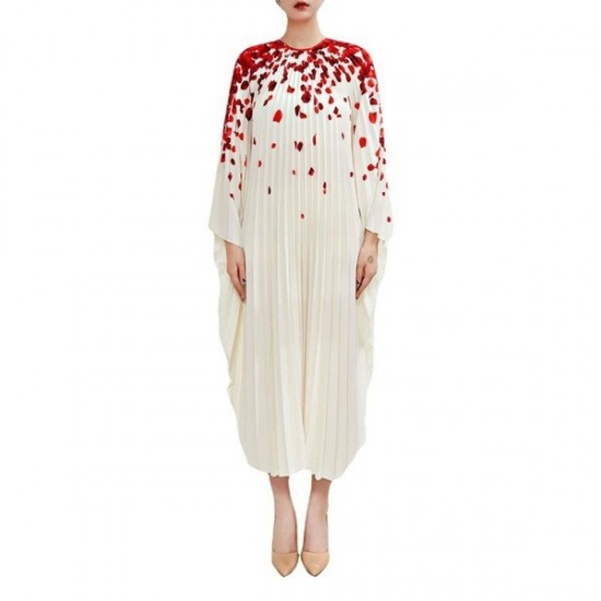 Classic Oversized Pleated Maxi Dress With Batwing
