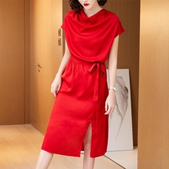 Lightweight Red Silk Satin Dress For