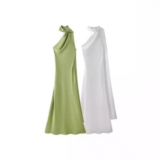 Practical Elegant Satin Halter Neck Maxi Dress