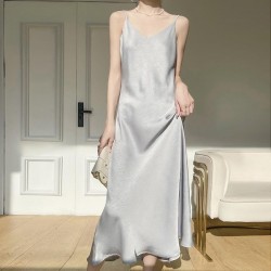 Comfort Satin Slip Dress With Floral Embroidery