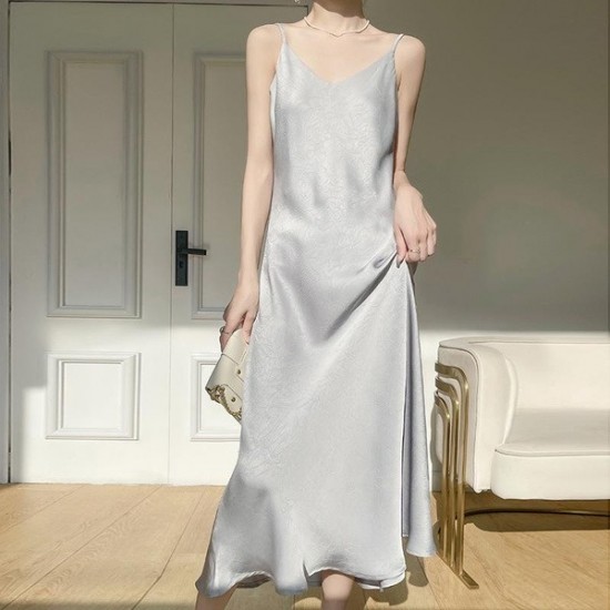Comfort Satin Slip Dress With Floral Embroidery