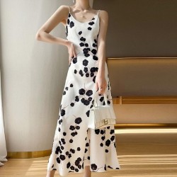 Practical V-Neck Floral Print Satin Slip Dress