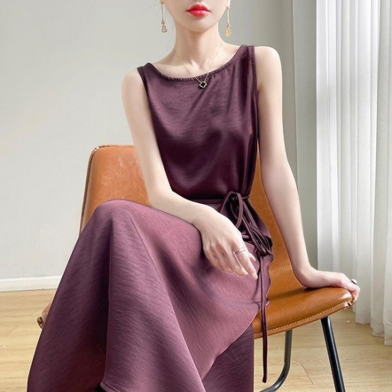 Modern Elegant Satin Slip Dress With Waist