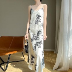 Relaxed Satin Acetate Slip Dress With V-Neck