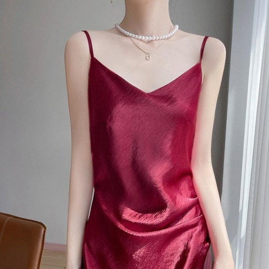 Classic Elegant Satin Slip Maxi Dress With