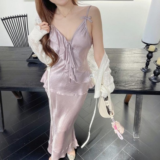 Modern Elegant Satin Slip Dress With Acetate