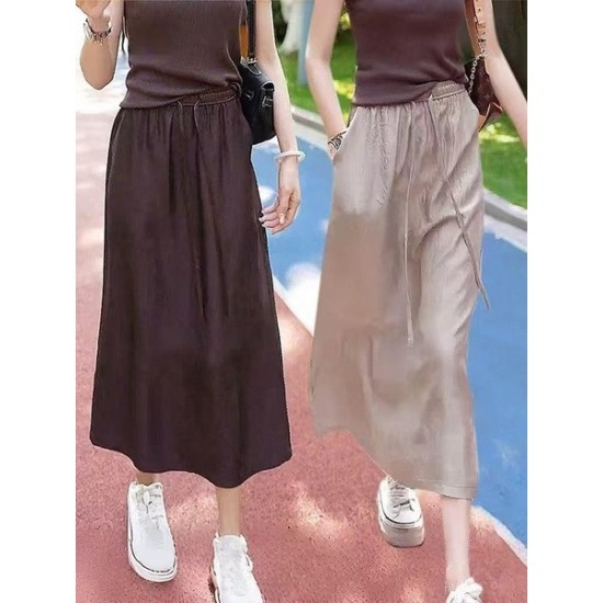 Practical Elegant Acetate Satin Slip Midi Skirt