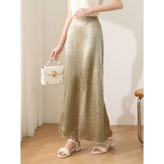 Classic Elegant Acetate Satin High-Waist Maxi Skirt