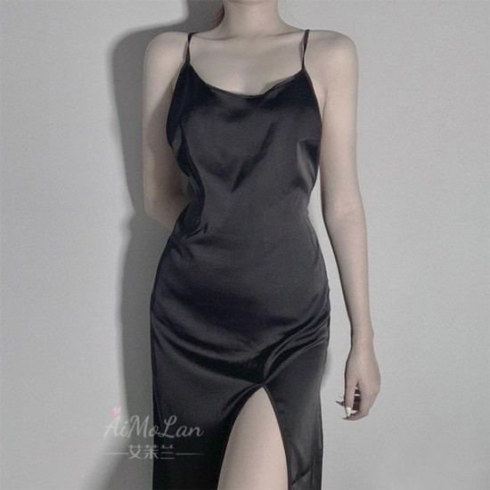 Relaxed Satin Slip Dress For V-Neck Bias