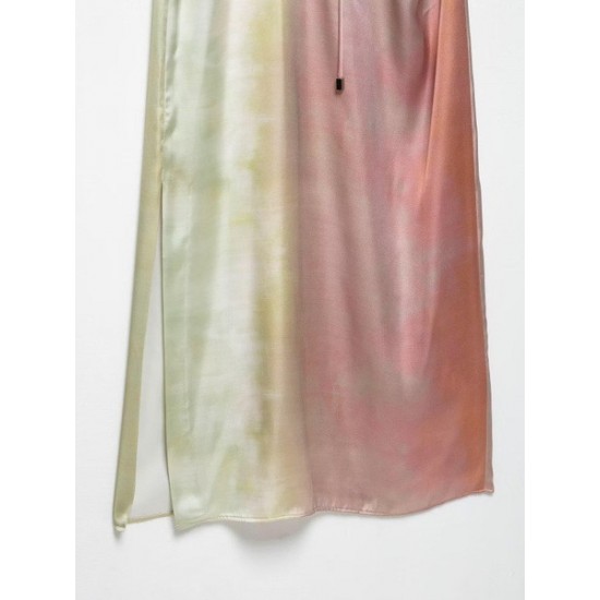 Lightweight Satin Slit Maxi Dress With Tie-Dye