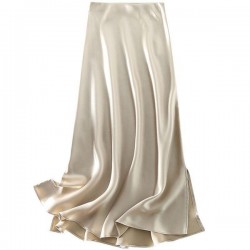 Relaxed Satin Acetate High-Waist A-Line Wrap Slit