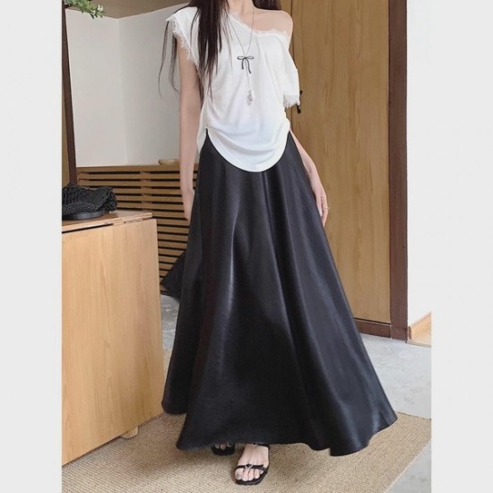 Everyday Satin Acetate High-Waisted A-Line Skirt With
