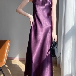 Comfort Satin Acetate Slip Dress With V-Neck