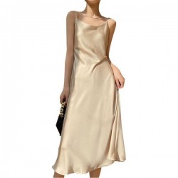 Lightweight Satin Silk Slip Dress with Single