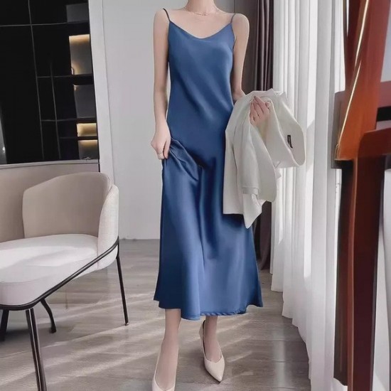 Versatile Elegant Satin Slip Dress With Acetate